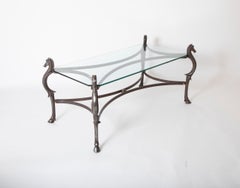 Gilbert Poillerat Style Horse Head Glass Topped Iron Coffee Table
