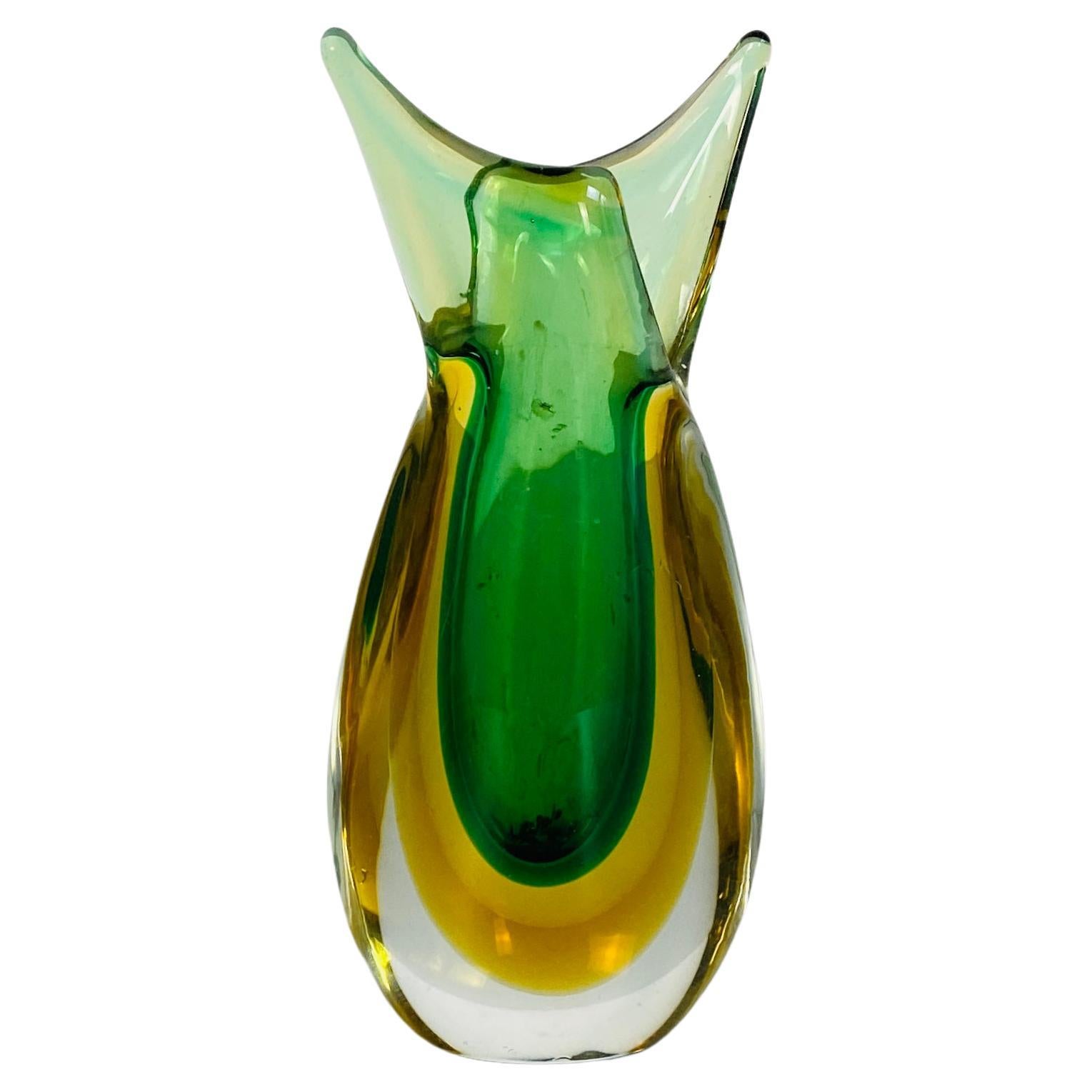 MidCentury Modern Tall Tri Colored Murano Glass Art Vase 1970s Italy Green Blue at 1stDibs