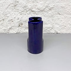 Italian Mid-Century Modern Irregular Shaped Blue Glazed Ceramic Vase, 1960s