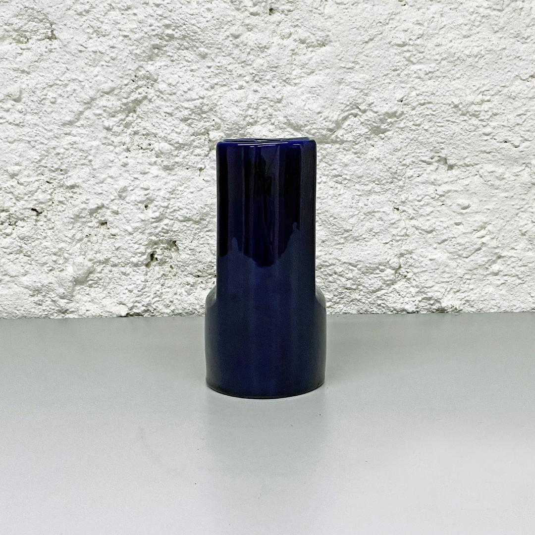 Italian Mid-Century Modern Irregular Shaped Blue Glazed Ceramic Vase, 1960s In Good Condition In MIlano, IT