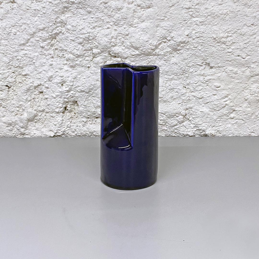 Mid-20th Century Italian Mid-Century Modern Irregular Shaped Blue Glazed Ceramic Vase, 1960s
