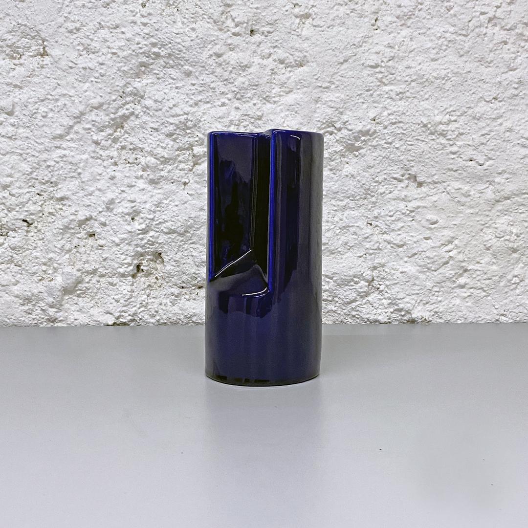 Italian Mid-Century Modern Irregular Shaped Blue Glazed Ceramic Vase, 1960s 1