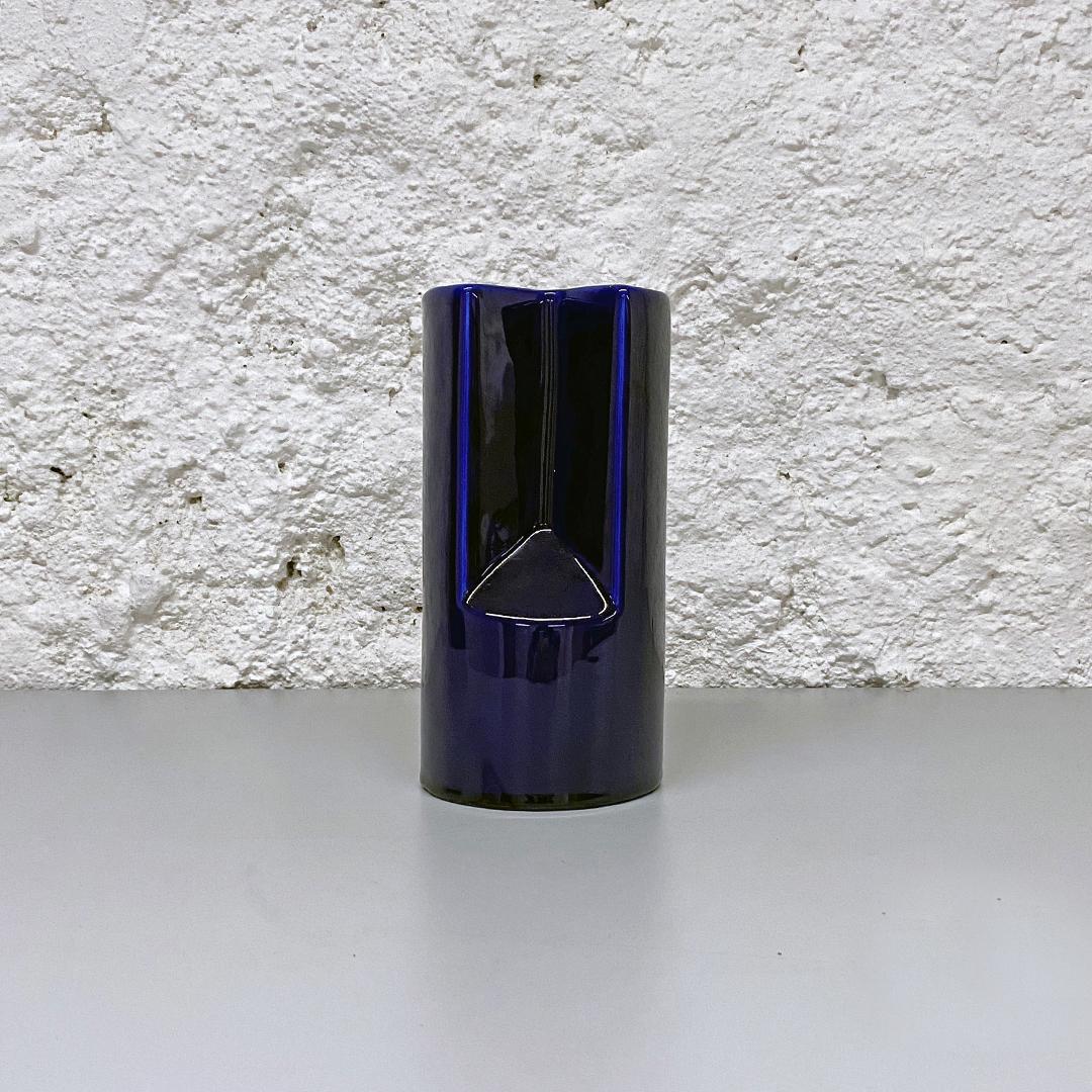 Italian Mid-Century Modern Irregular Shaped Blue Glazed Ceramic Vase, 1960s 2