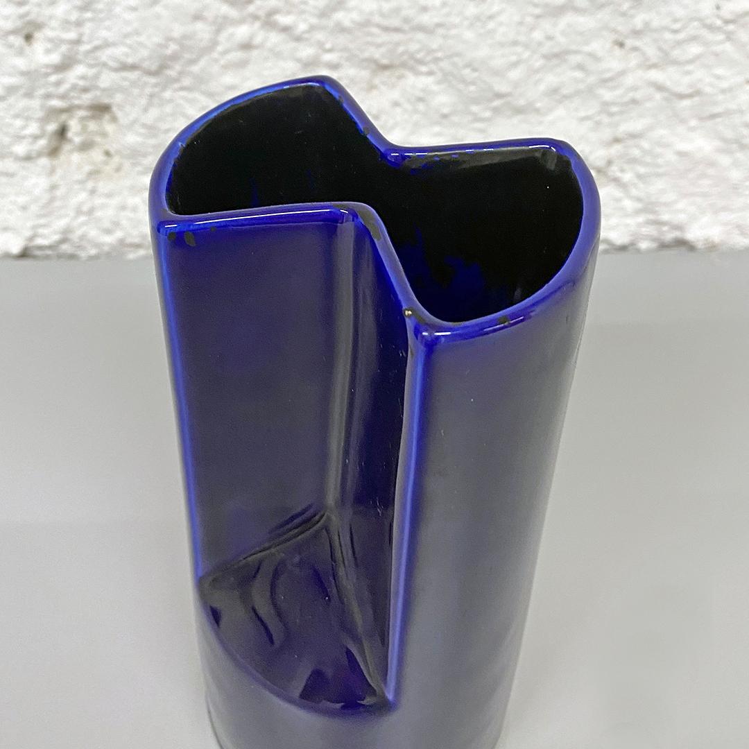 Italian Mid-Century Modern Irregular Shaped Blue Glazed Ceramic Vase, 1960s 3