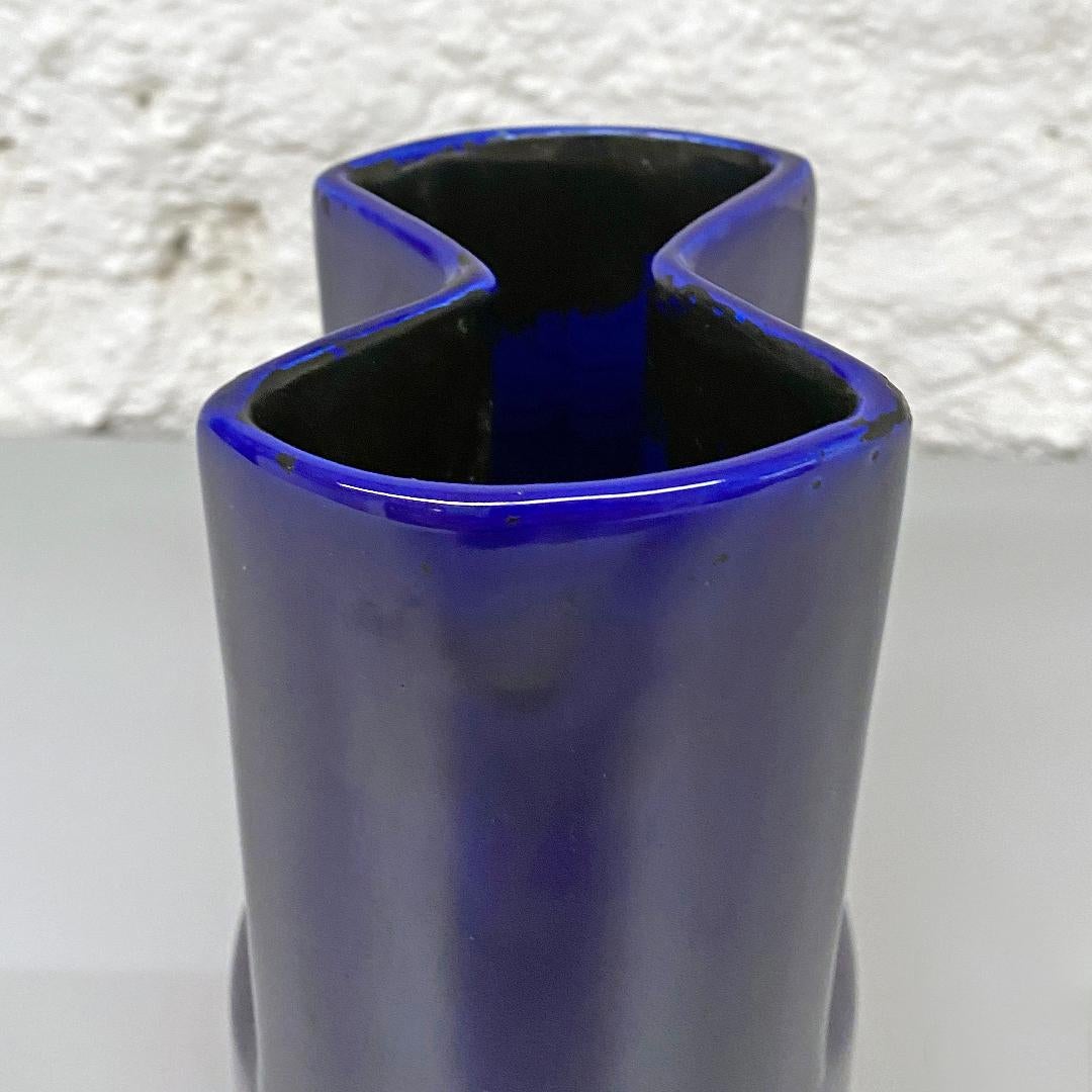 Italian Mid-Century Modern Irregular Shaped Blue Glazed Ceramic Vase, 1960s 4