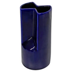 Italian Mid-Century Modern Irregular Shaped Blue Glazed Ceramic Vase, 1960s