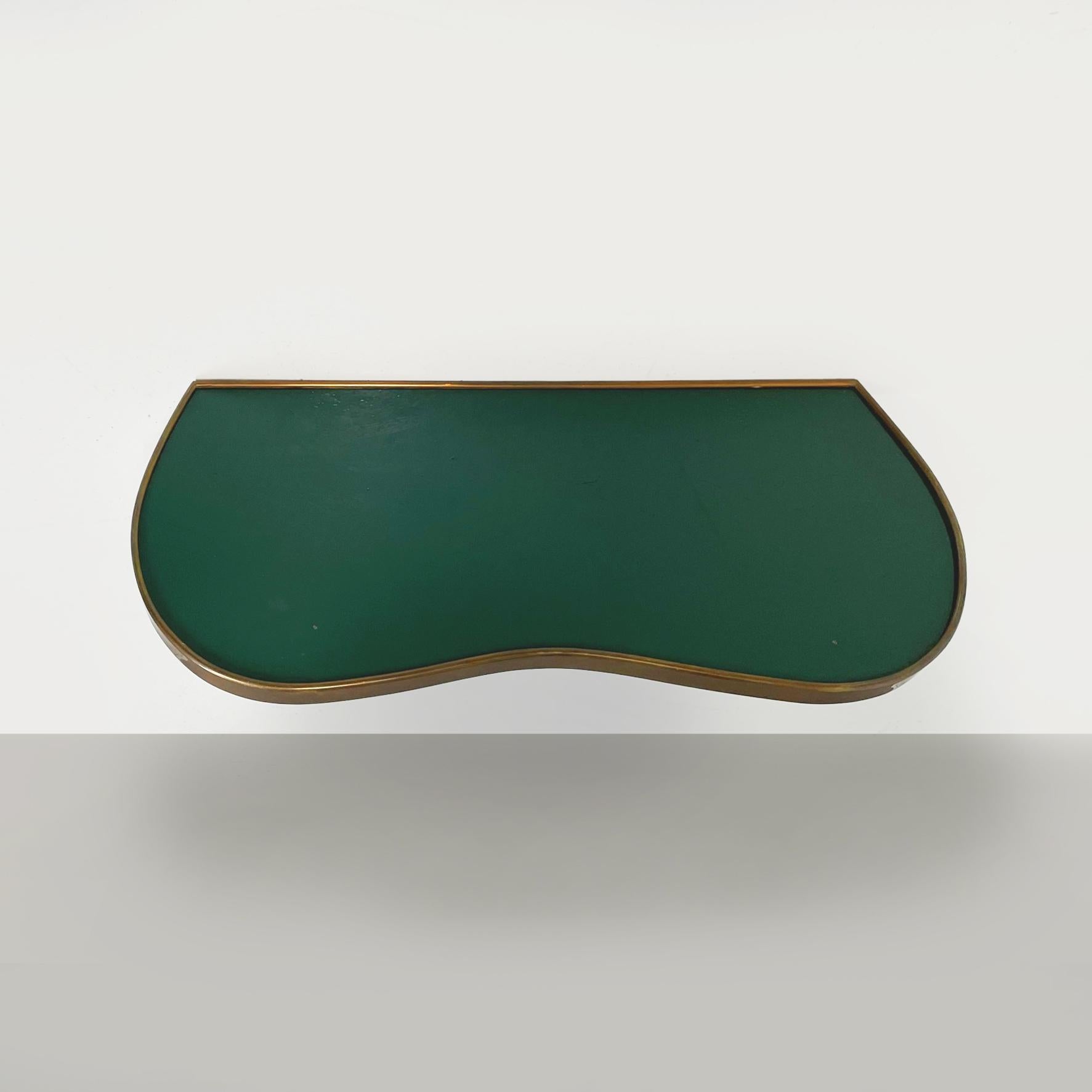 Italian Mid-Century Modern Irregular Shelf in Green Glass and Brass, 1950s 1