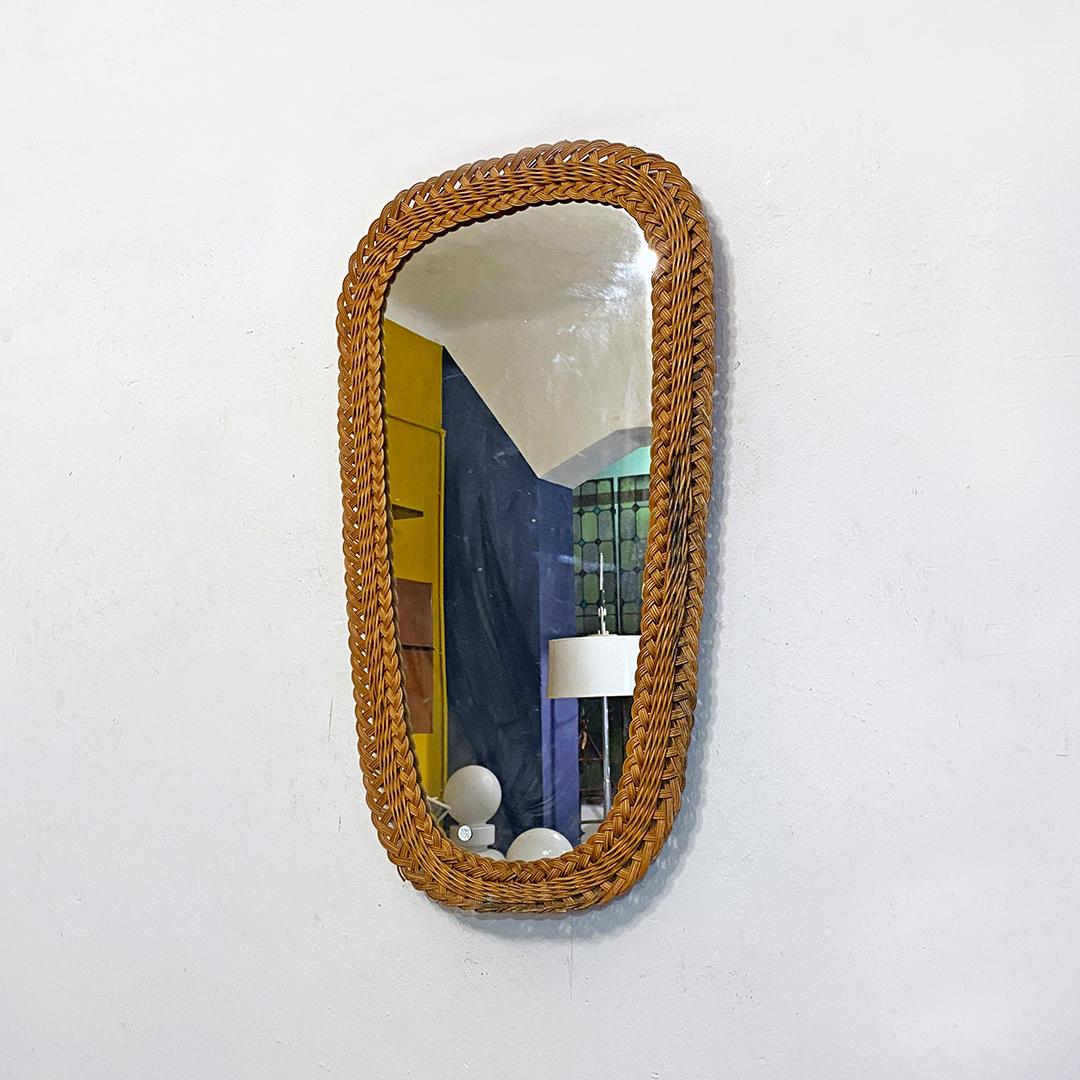 Mid-20th Century Italian Mid-Century Modern Irregulary Wicker Mirror, 1960s