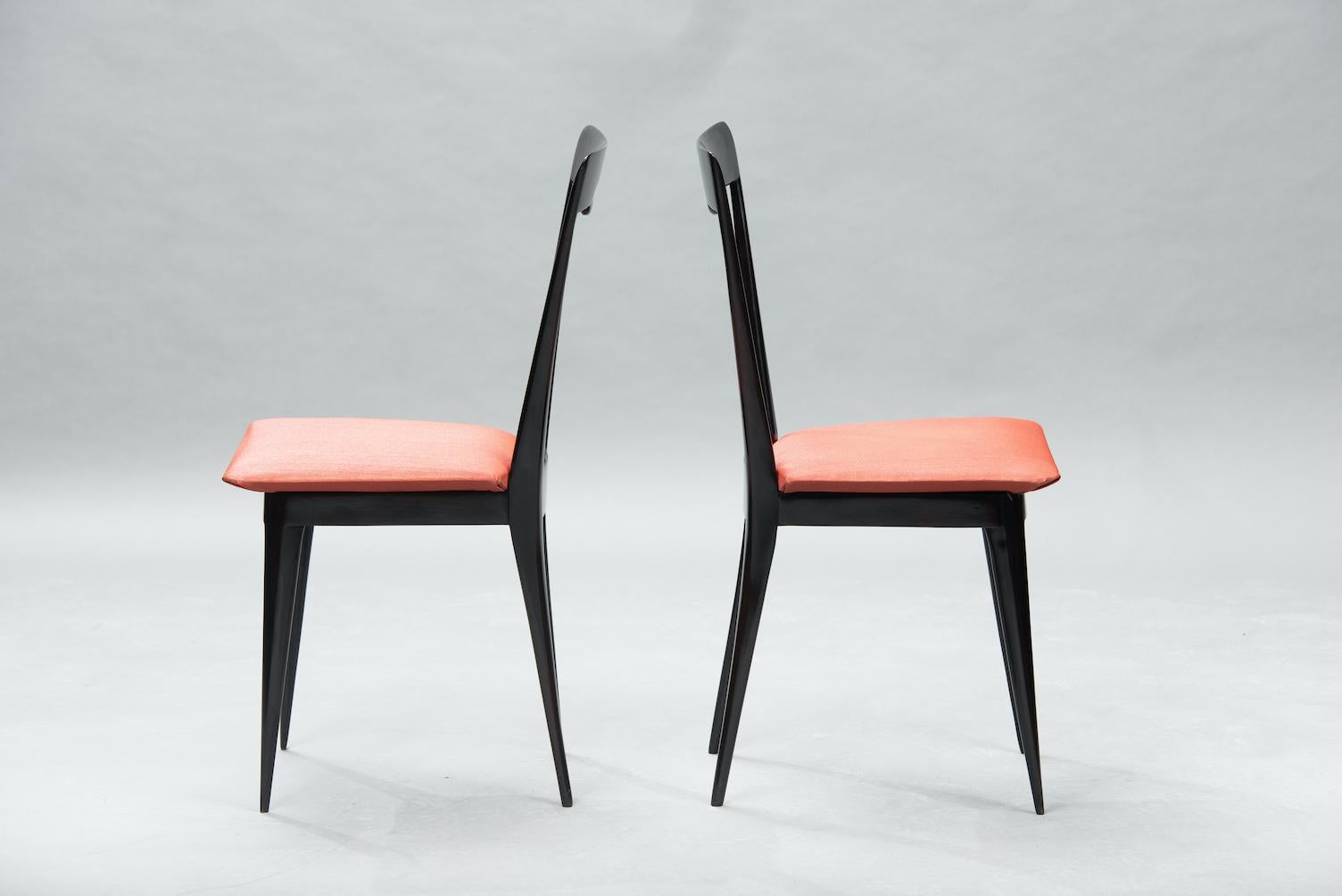 Ebonized Italian Mid-Century Modern Italian Dining Chairs, Set of Six