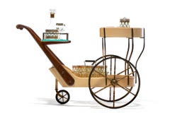 Italian Mid Century Modern Ivory Cream Goatskin Bar Cart by Aldo Tura c. 1965