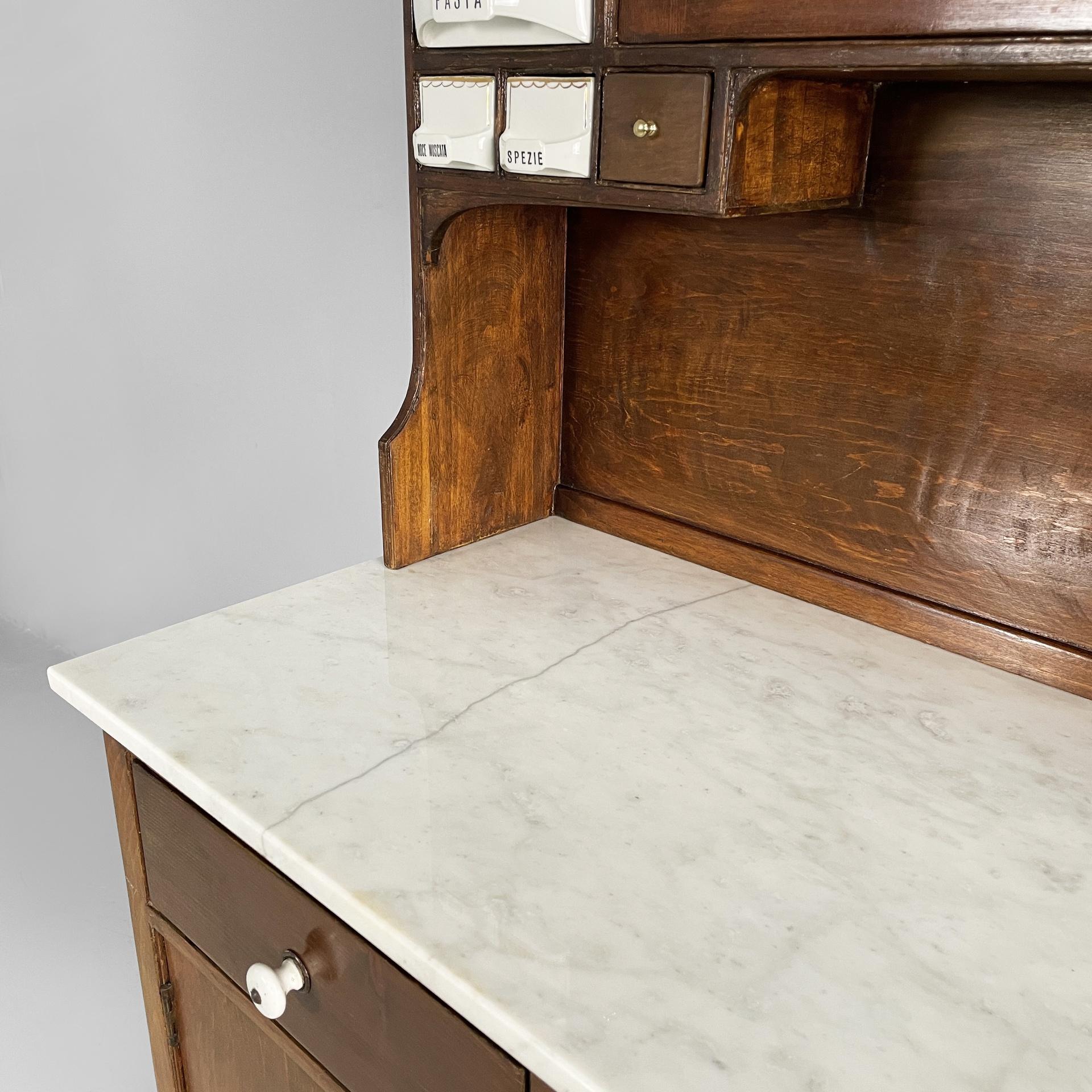 Credenza da cucina italiana di metà secolo in legno, marmo e ceramica, anni '30 in vendita 5