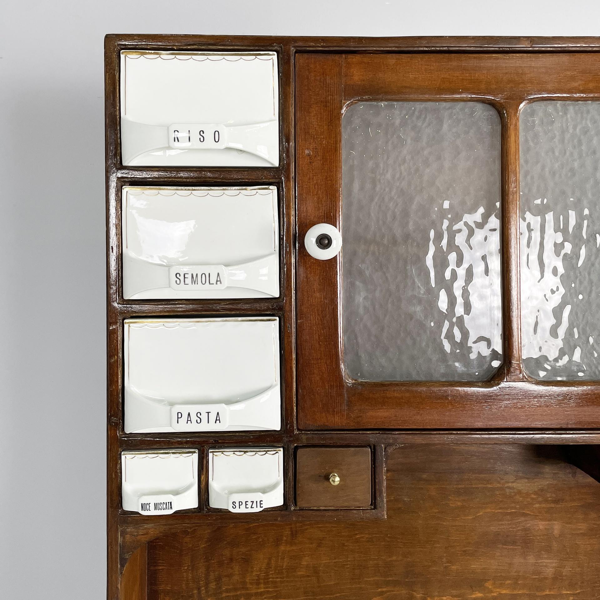 Italiano Credenza da cucina italiana di metà secolo in legno, marmo e ceramica, anni '30 in vendita