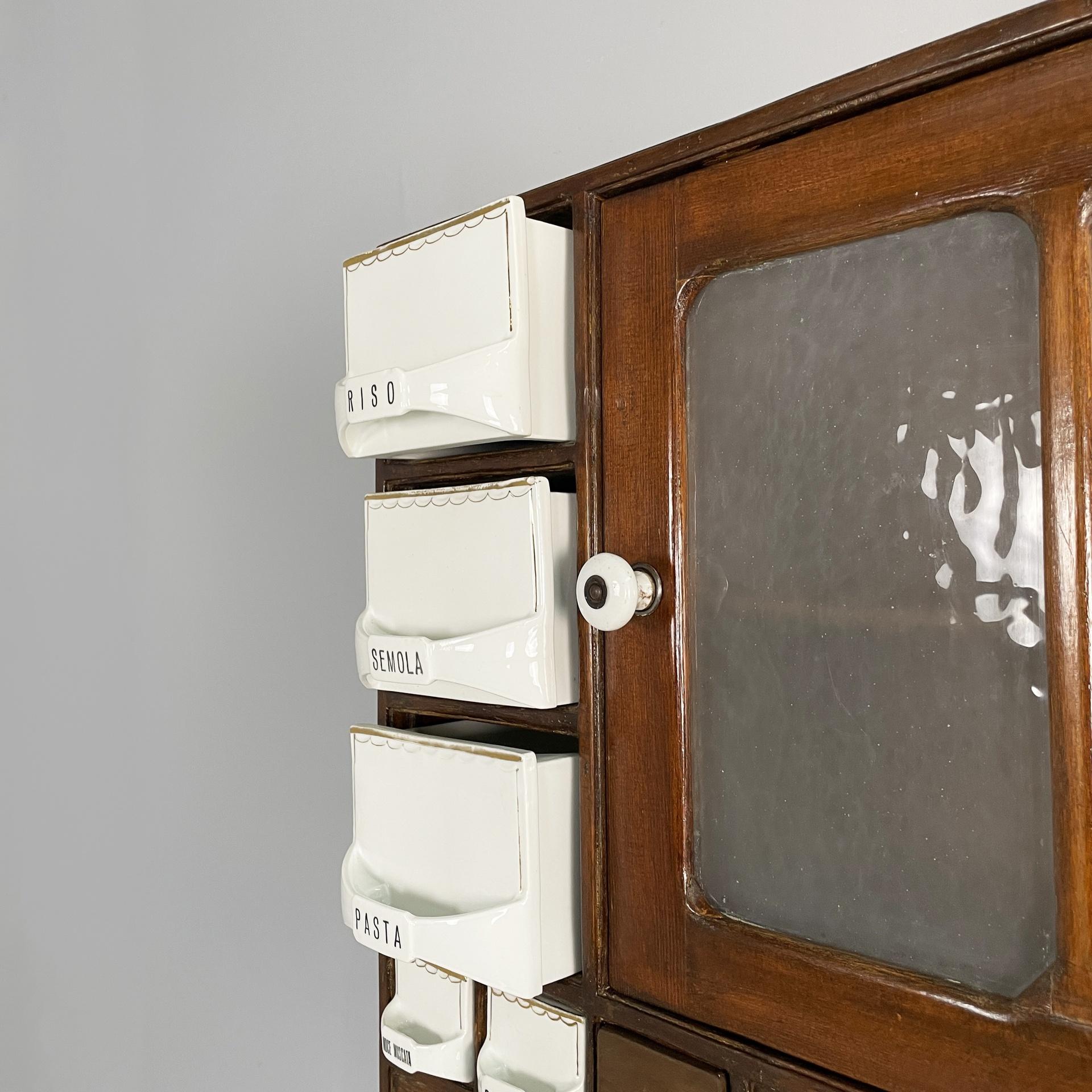 Credenza da cucina italiana di metà secolo in legno, marmo e ceramica, anni '30 In condizioni buone in vendita a MIlano, IT