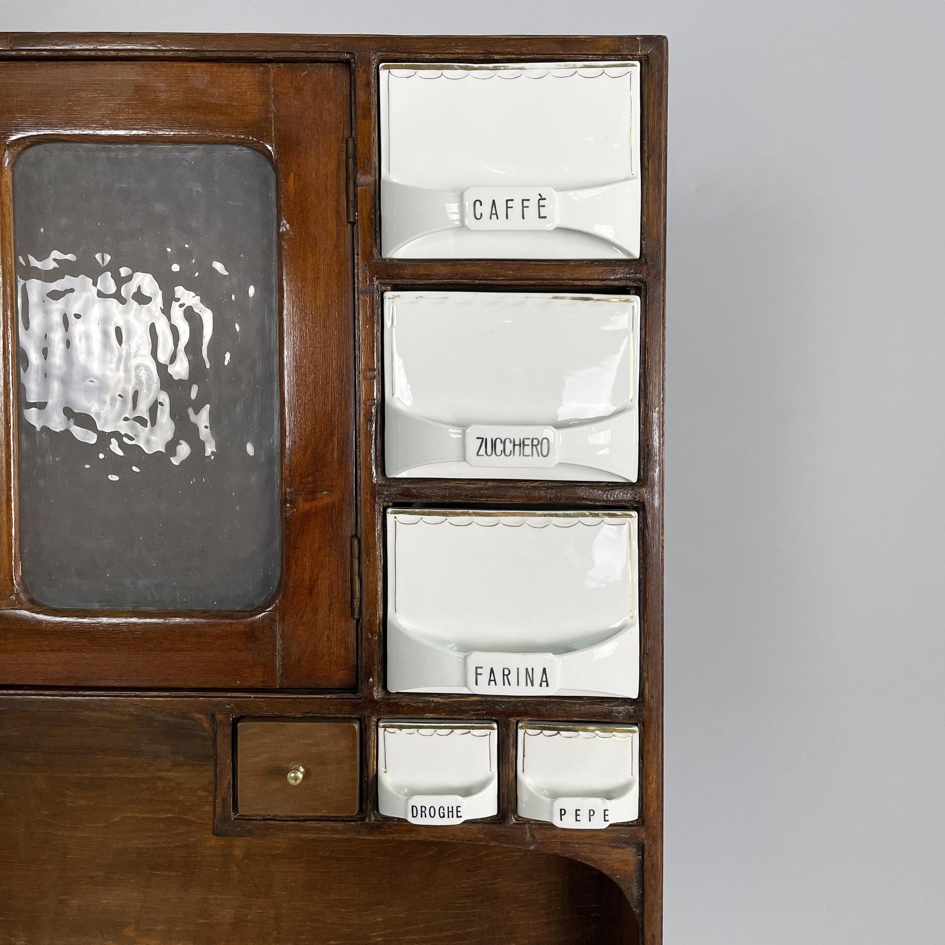 Metà XX secolo Credenza da cucina italiana di metà secolo in legno, marmo e ceramica, anni '30 in vendita