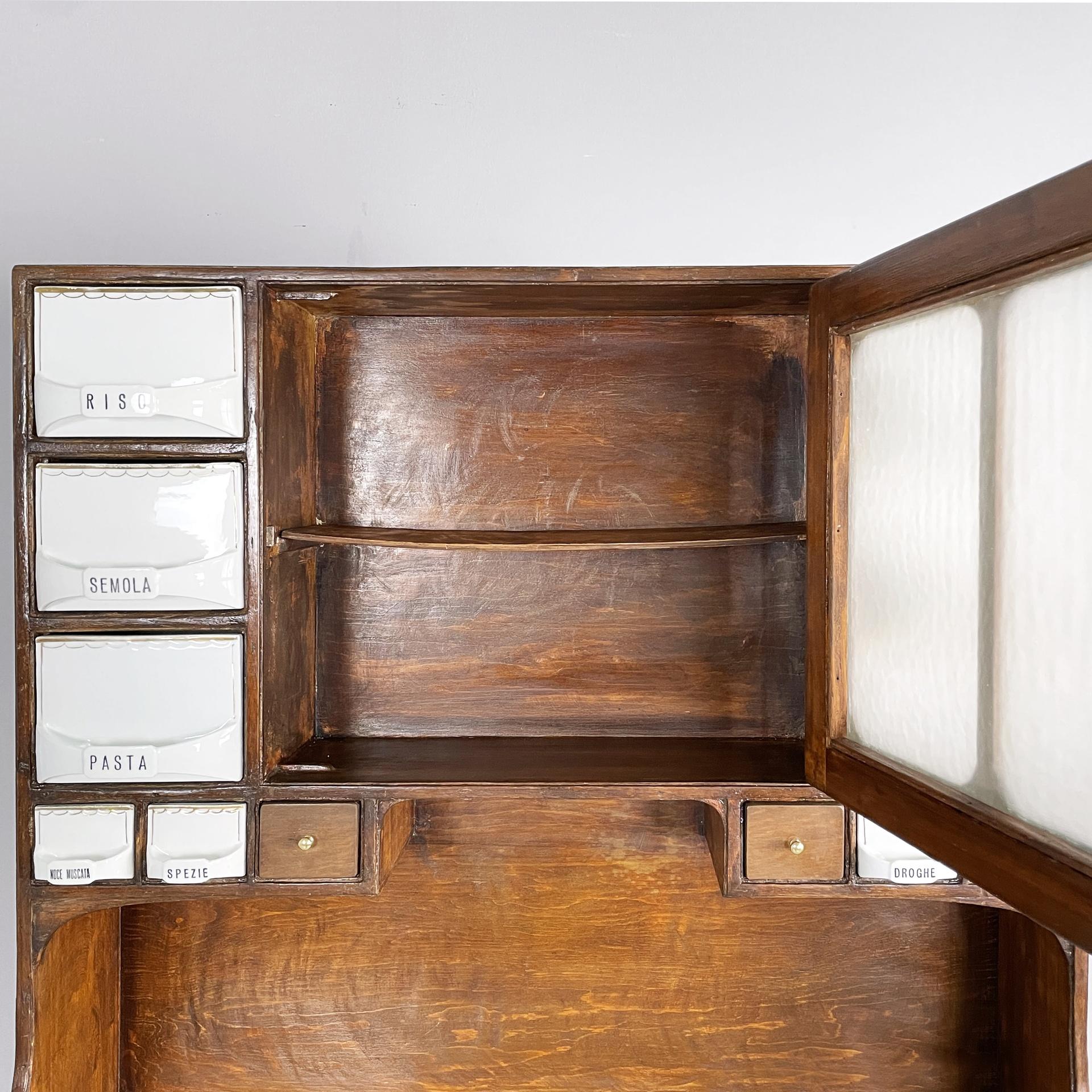 Marmo Credenza da cucina italiana di metà secolo in legno, marmo e ceramica, anni '30 in vendita