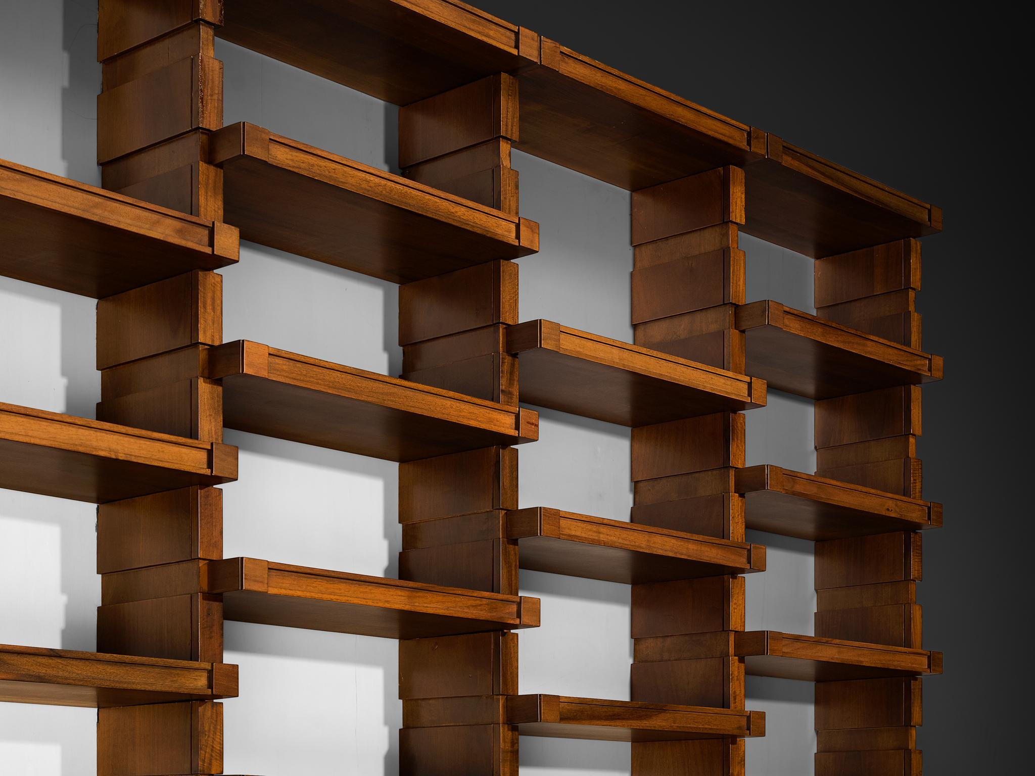Italian Mid-Century Modern Large Architectural Library in Walnut For Sale 6