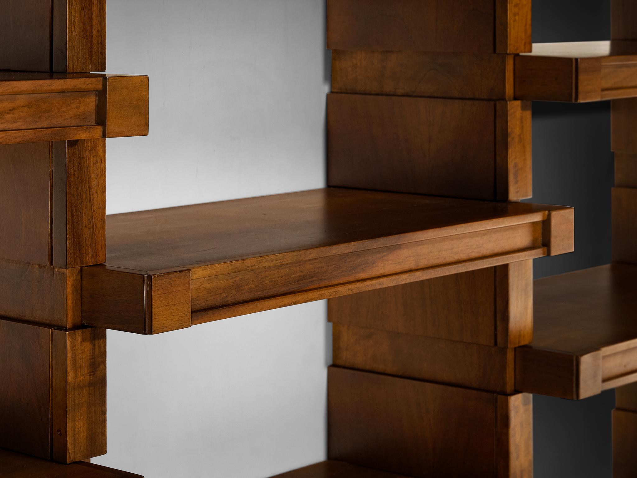 Italian Mid-Century Modern Large Architectural Library in Walnut For Sale 7