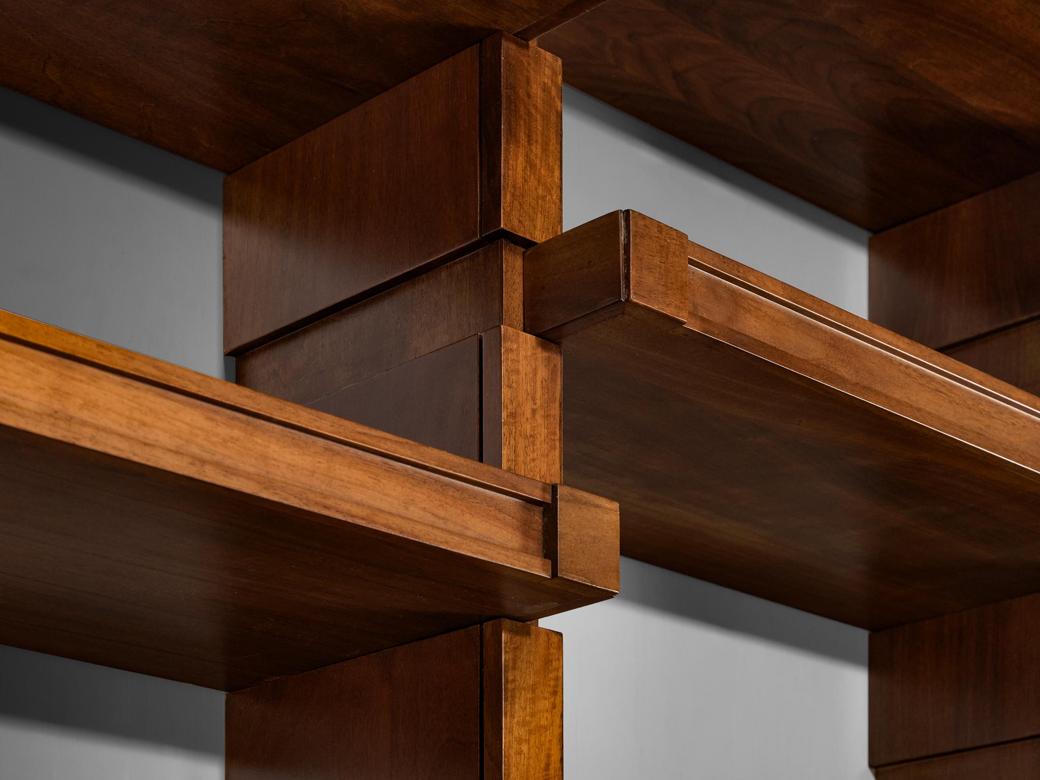 Italian Mid-Century Modern Large Architectural Library in Walnut For Sale 10