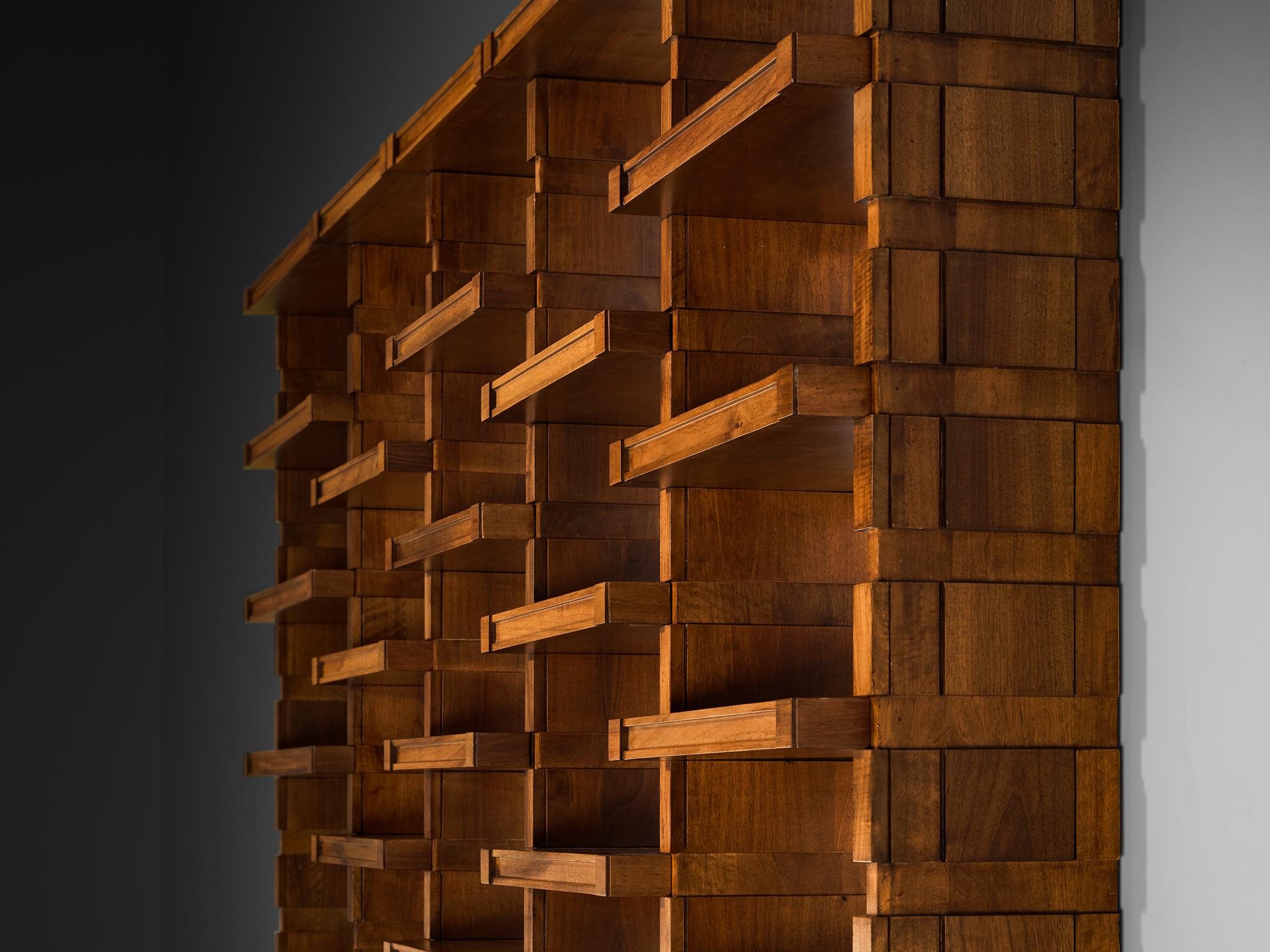 Italian Mid-Century Modern Large Architectural Library in Walnut For Sale 5