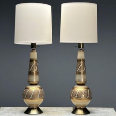 Italian Mid-Century Modern, Large Table Lamps, Gold Glass, Brass, Italy, 1960s
