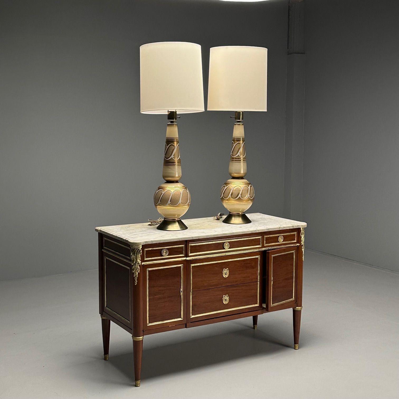 20th Century Italian Mid-Century Modern, Large Table Lamps, Gold Glass, Brass, Italy, 1960s For Sale