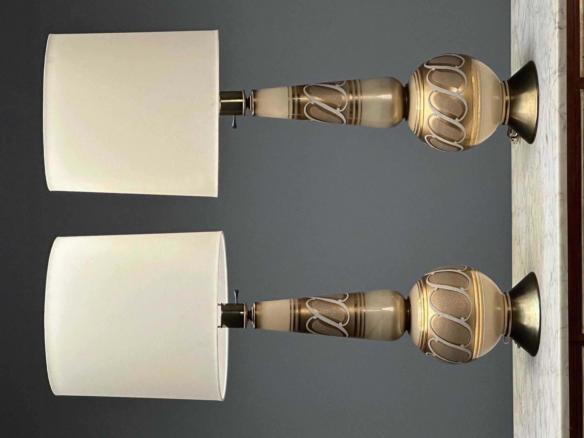 Italian Mid-Century Modern, Large Table Lamps, Gold Glass, Brass, Italy, 1960s For Sale 1
