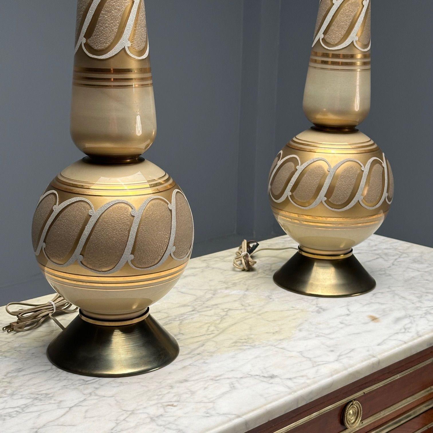 Italian Mid-Century Modern, Large Table Lamps, Gold Glass, Brass, Italy, 1960s For Sale 5