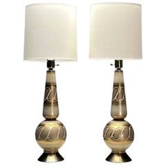 Italian Mid-Century Modern, Large Table Lamps, Gold Glass, Brass, Italy, 1960s