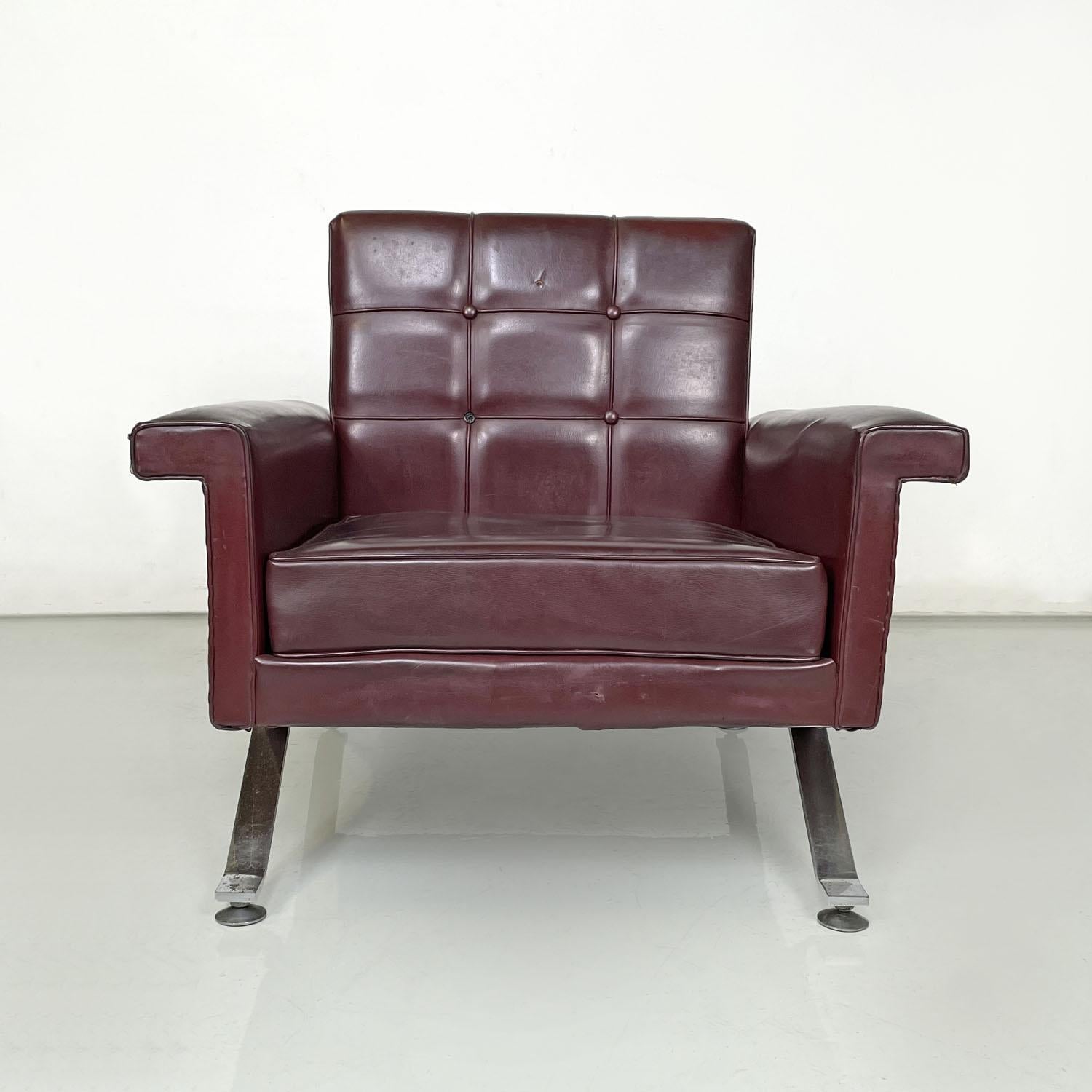 Steel Italian mid-century modern leather armchairs by Ico Parisi for Cassina, 1960s For Sale