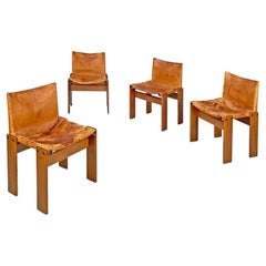 Italian mid-century modern leather chairs Monk Afra&Tobia Scarpa Molteni, 1960s