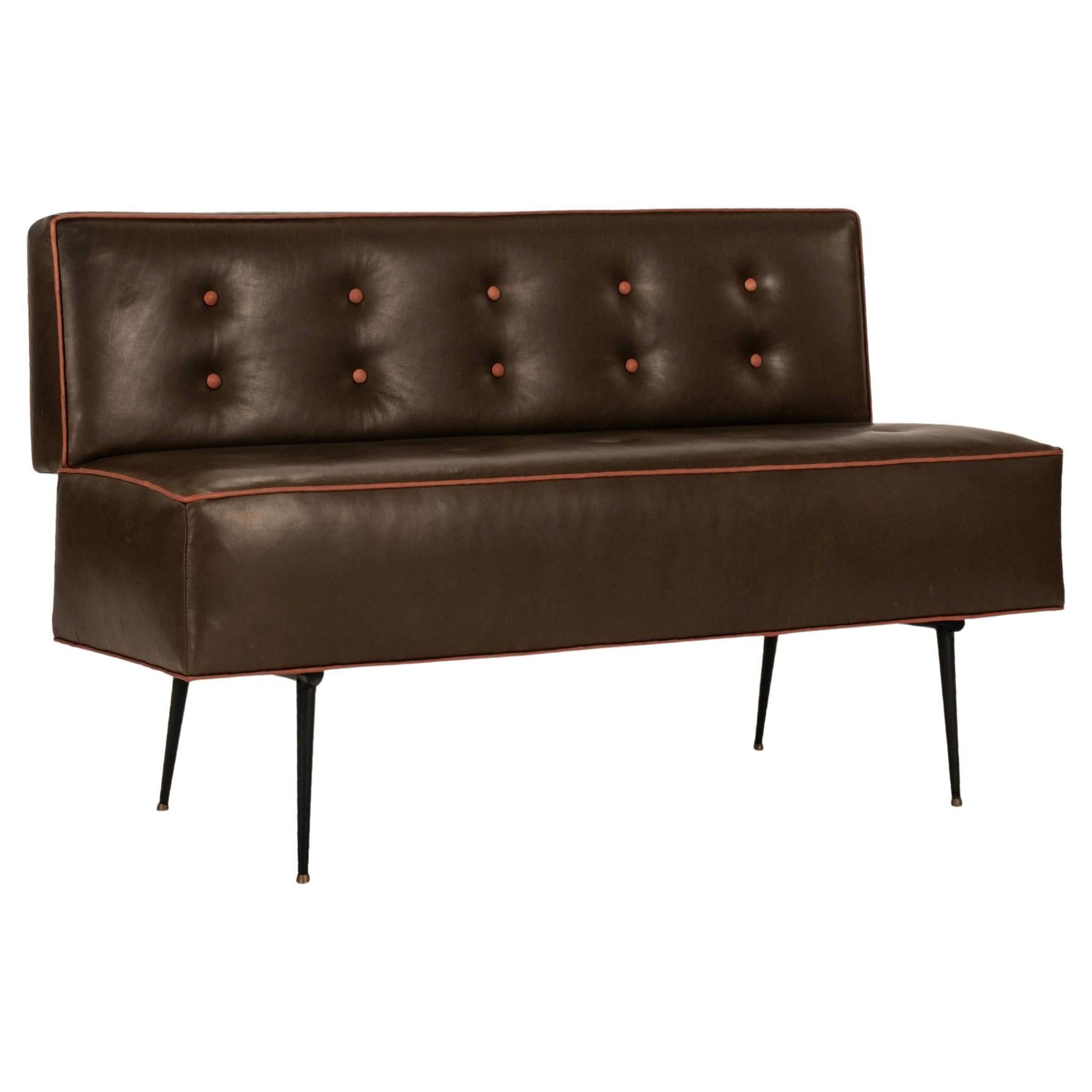Italian Mid Century Modern Leather Settee