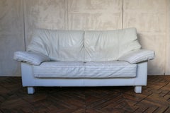 Italian Mid-Century Modern Leather Two-Seat Couch — Circa 1980s