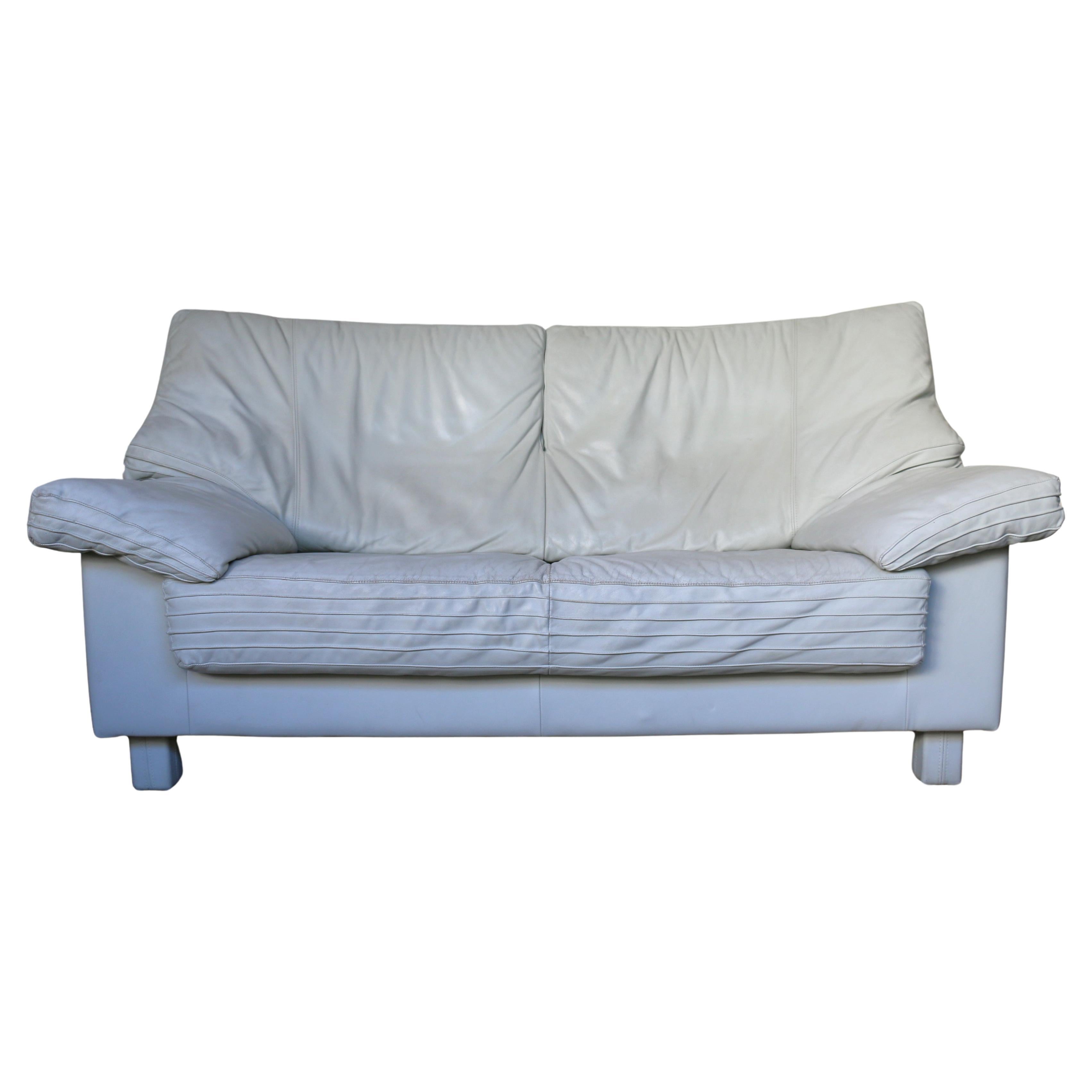 Italian Mid-Century Modern Leather Two-Seat Couch — Circa 1980s For Sale