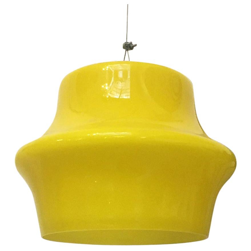 Italian Mid-Century Modern Lemon Yellow Glass Chandelier, 1960s