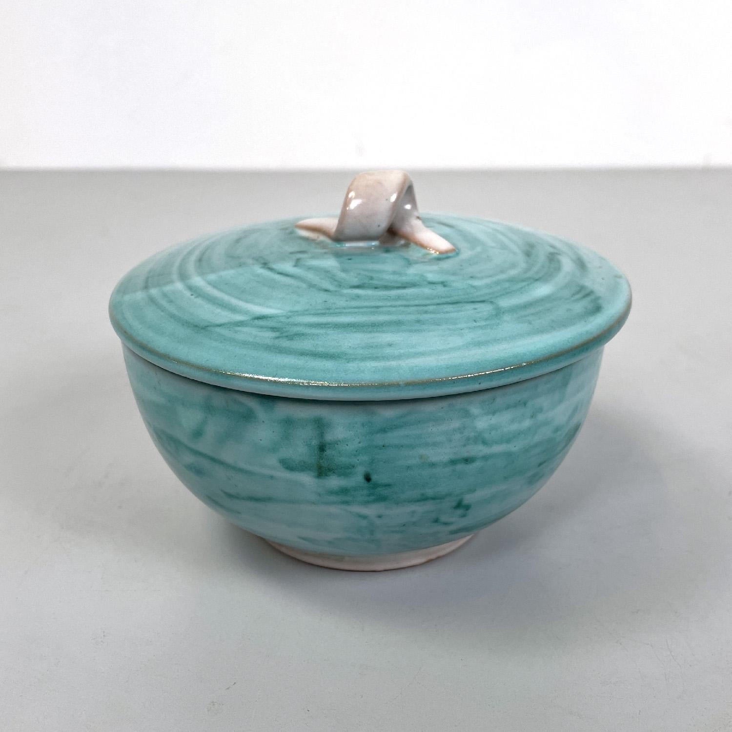 Modern Italian modern light blue ceramic bowl by Bruno Gambone, 1970s For Sale