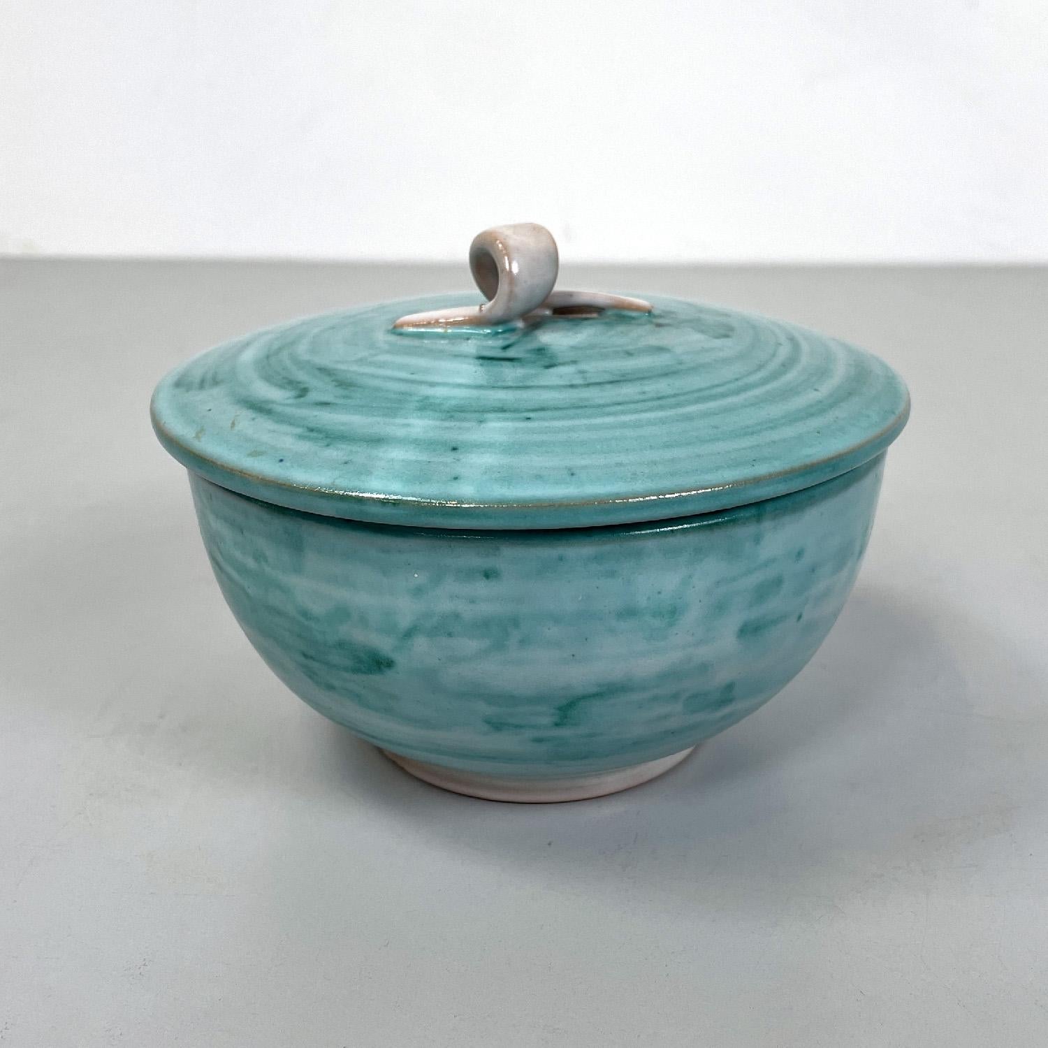 Late 20th Century Italian modern light blue ceramic bowl by Bruno Gambone, 1970s For Sale