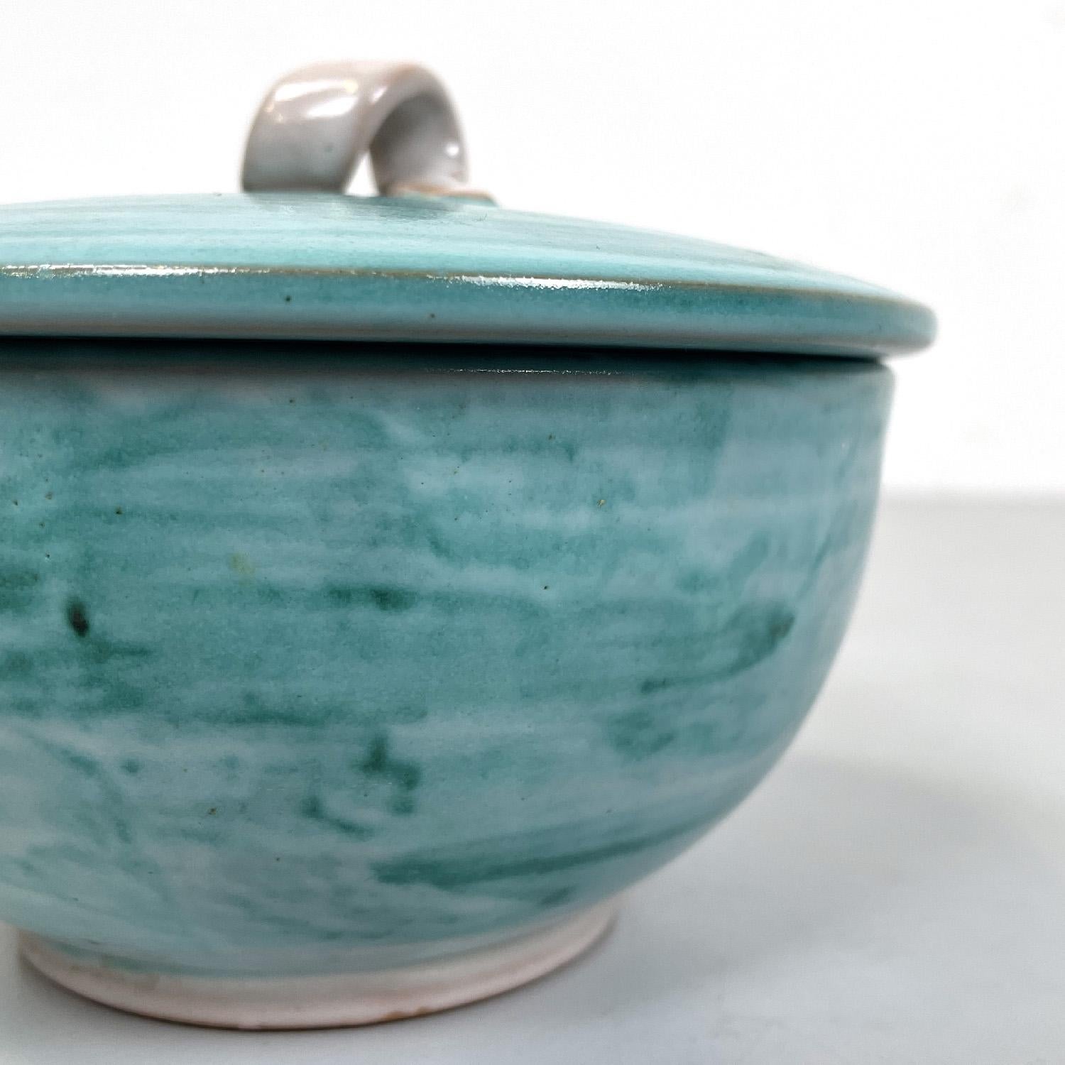 Italian modern light blue ceramic bowl by Bruno Gambone, 1970s For Sale 1