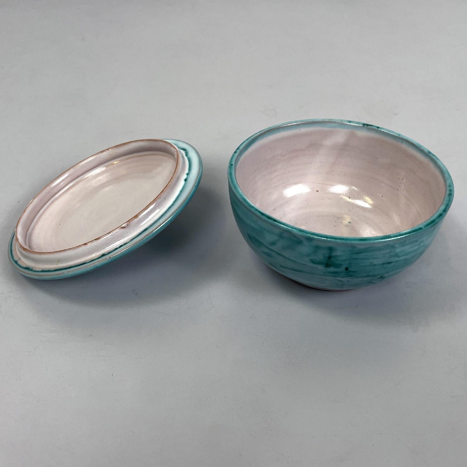 Italian modern light blue ceramic bowl by Bruno Gambone, 1970s For Sale 3