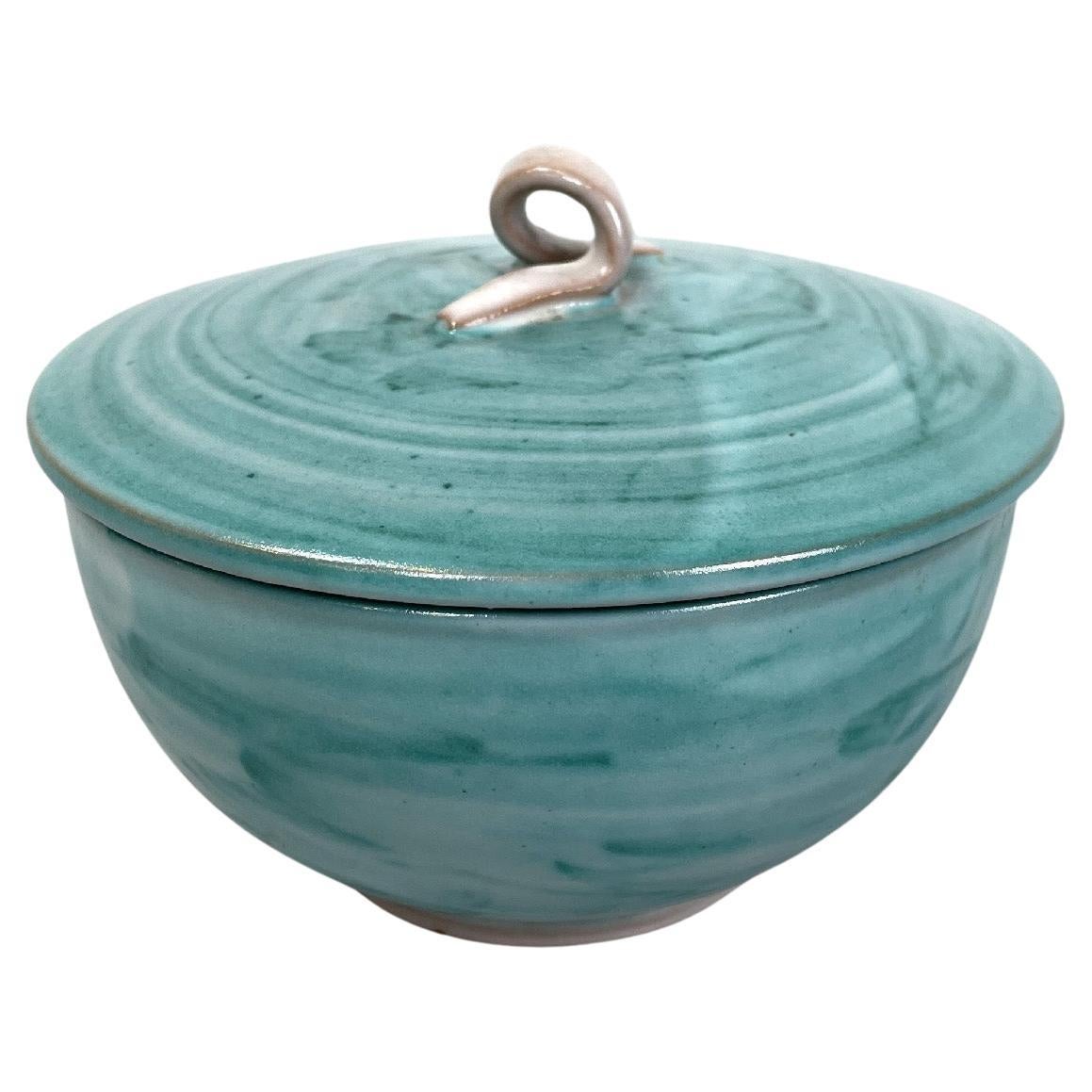 Ciotola moderna italiana in ceramica azzurra di Bruno Gambone, anni '70