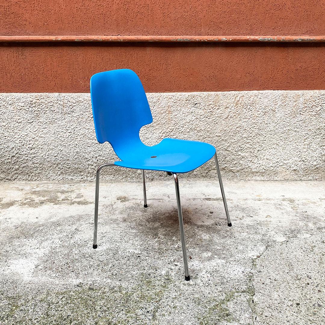 Italian Mid-Century Modern Light Blue Curved Wood and Metal Rod Chair, 1960s In Good Condition In MIlano, IT