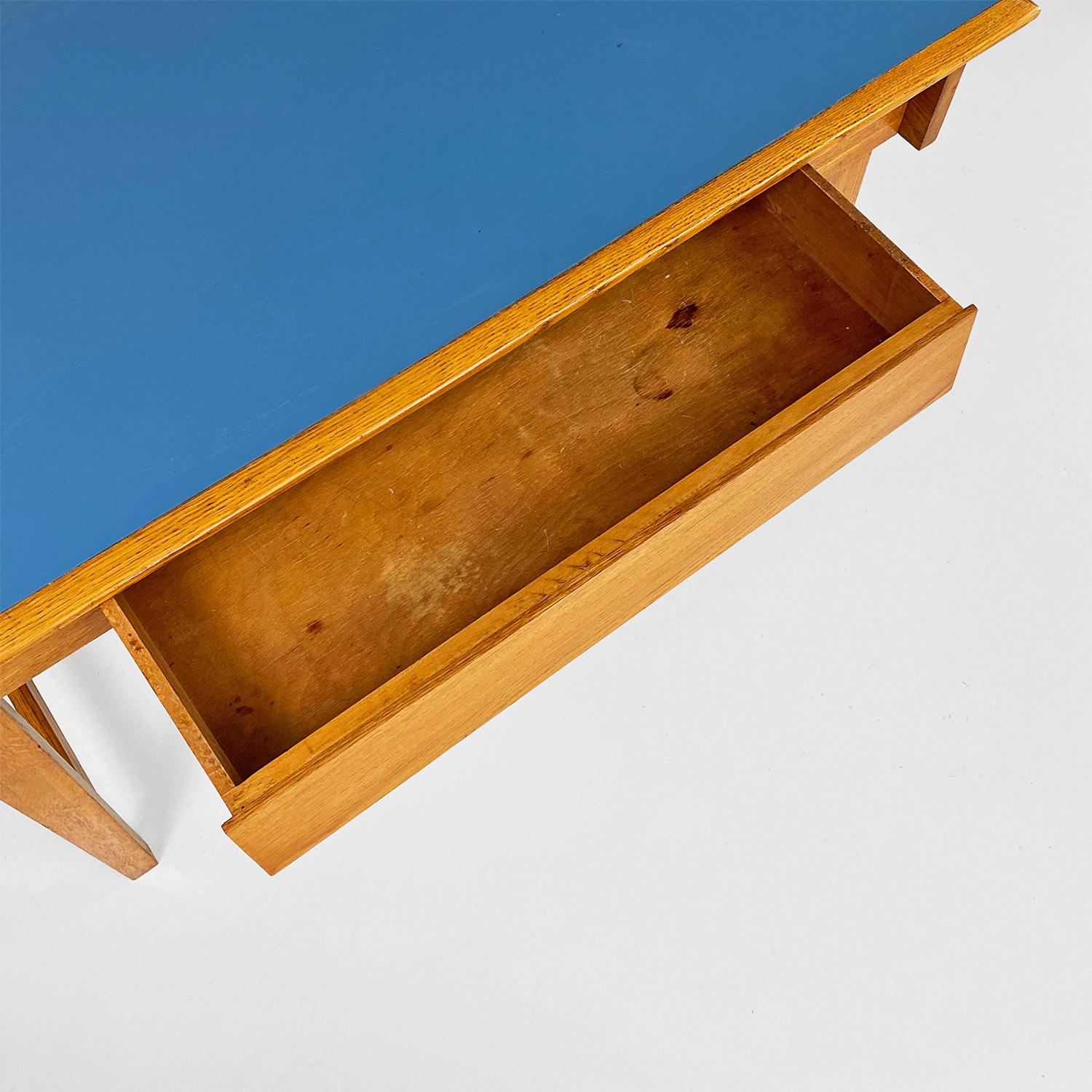 Italian mid century modern light blue laminate solid wood desk with drawer 1960s 8