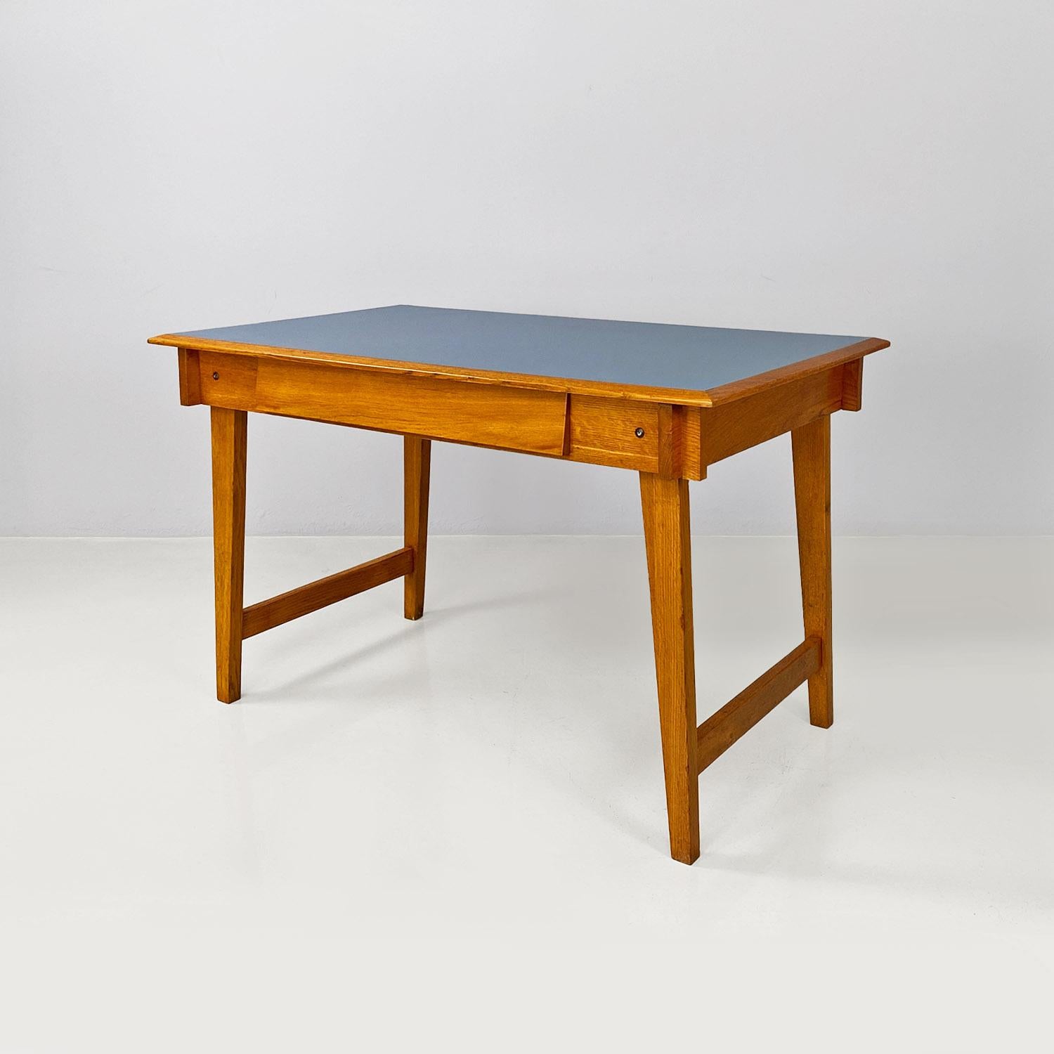 Mid-Century Modern Italian mid century modern light blue laminate solid wood desk with drawer 1960s