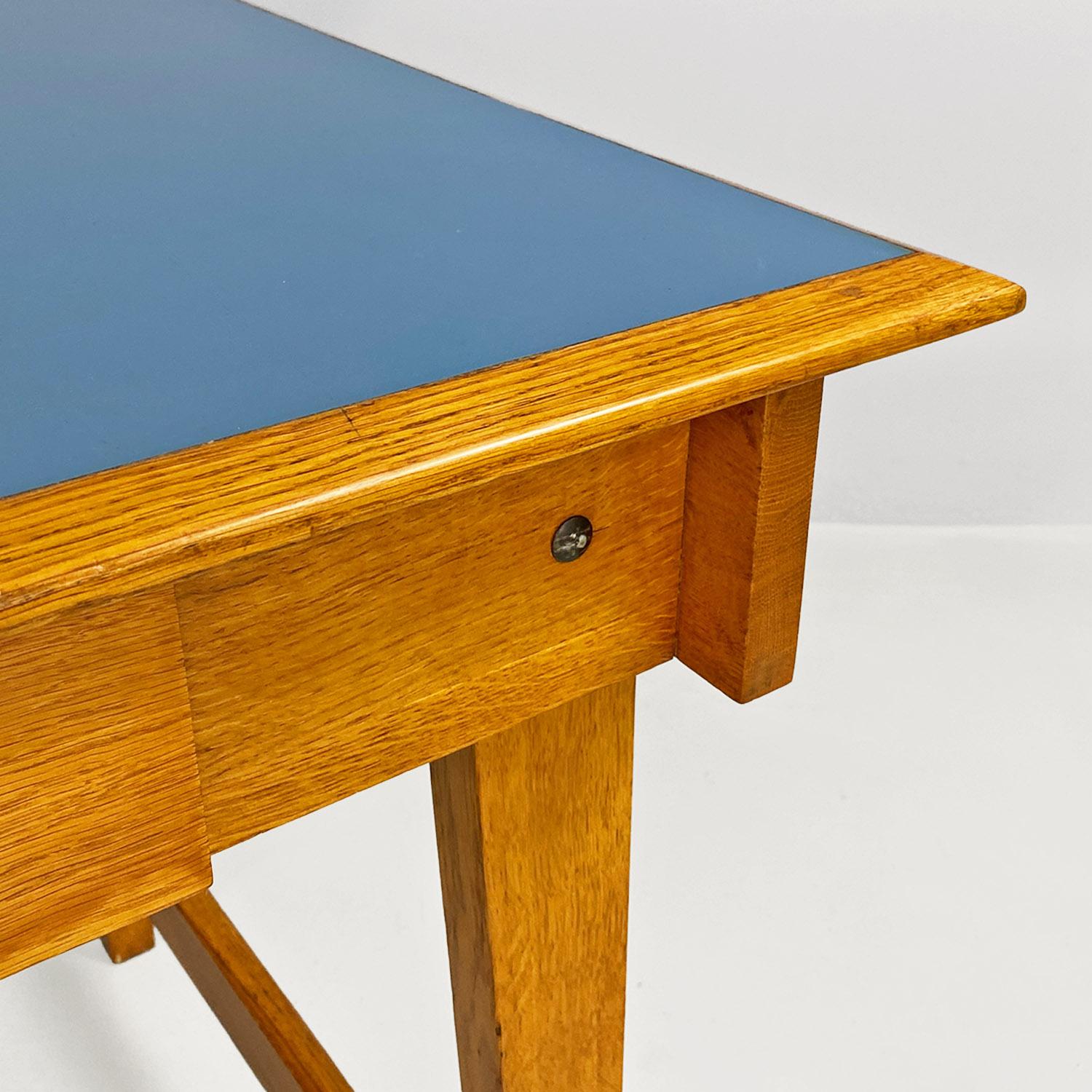 Laminate Italian mid century modern light blue laminate solid wood desk with drawer 1960s