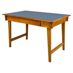 Italian mid century modern light blue laminate solid wood desk with drawer 1960s