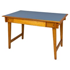Vintage Italian mid century modern light blue laminate solid wood desk with drawer 1960s