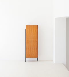 Italian Mid-Century Modern Light Wood and Black Iron Wardrobe, 1950s