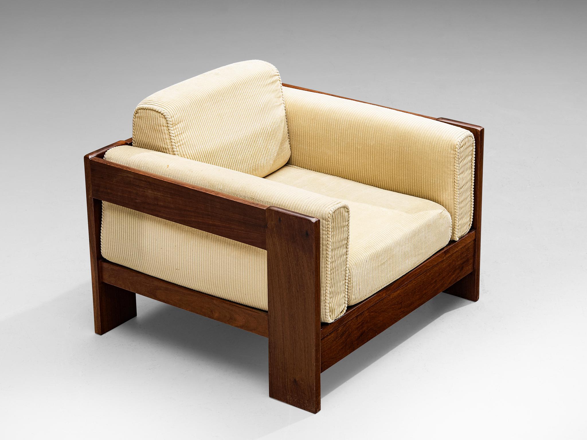 Italian Mid-Century Modern Lounge Chair in Walnut and Beige Corduroy 2