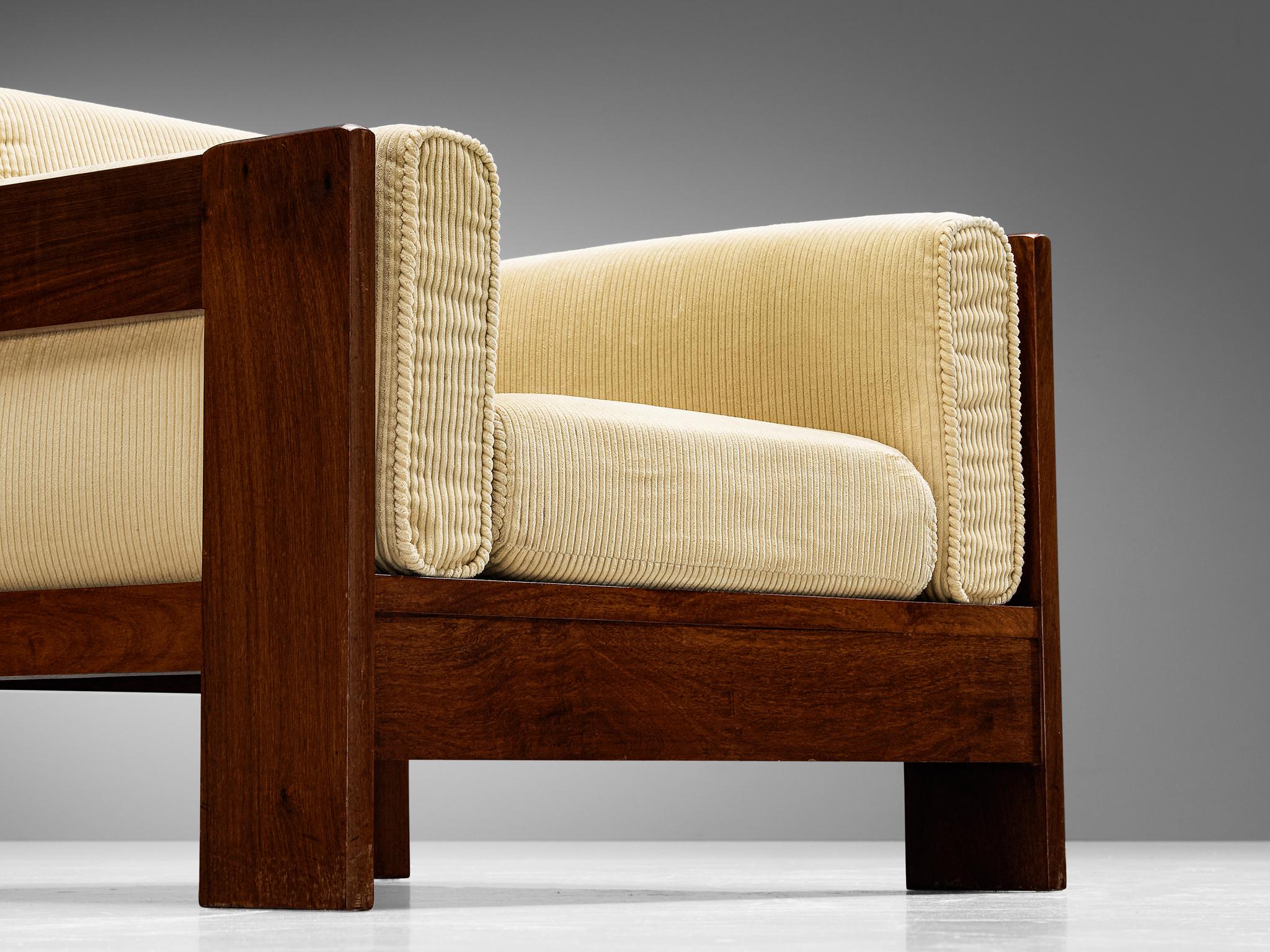 Italian Mid-Century Modern Lounge Chair in Walnut and Beige Corduroy 3