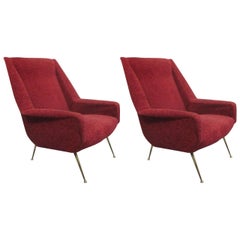 Italian Mid-Century Modern Lounge Chairs Attributed to Gianfranco Frattini, Pair