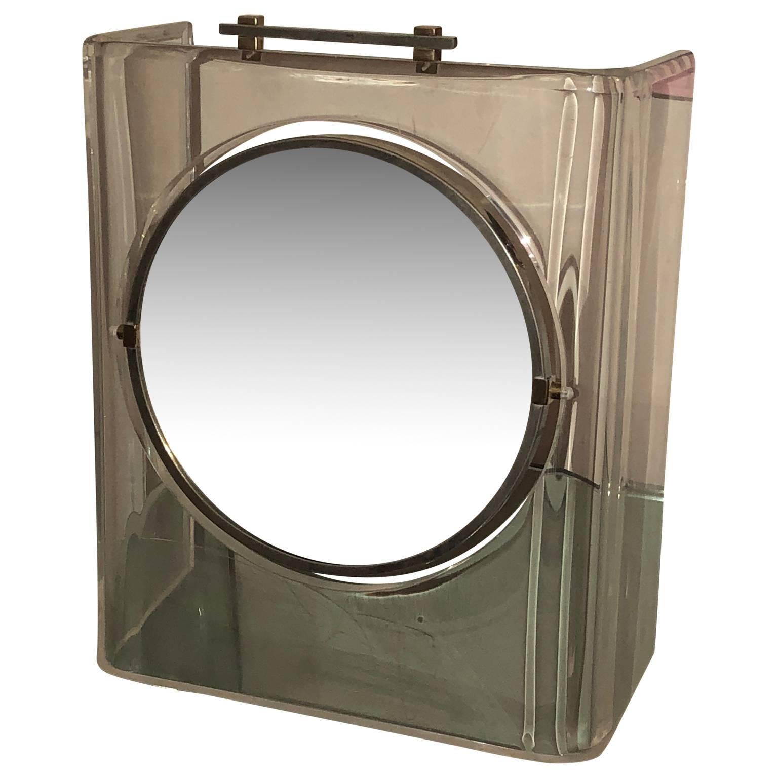 Mid-Century Modern Miroir de courtoisie italien The Moderns en Lucite, chrome et laiton en vente